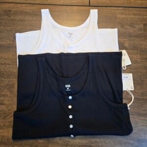 ANA A New‎ Approach Womens Ribbed Henley Tank Top 2 Pack Black White XLT NWT